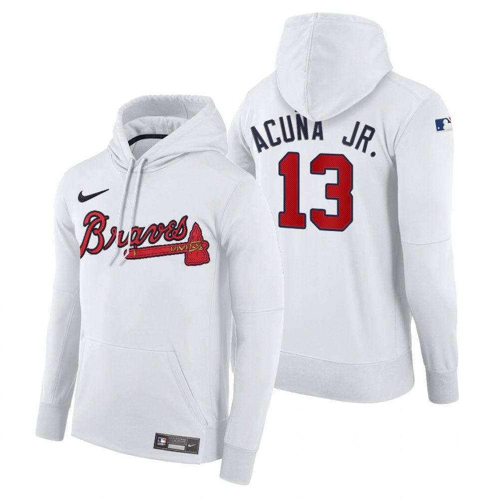 Men Atlanta Braves #13 Acuna jr white home hoodie 2021 MLB Nike Jerseys